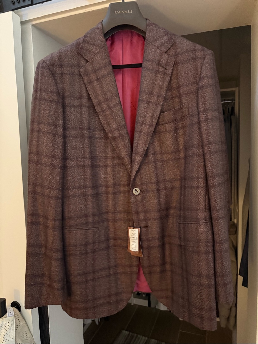 Stefano Ricci Brown Plaid Sport Coat with Pink Lining